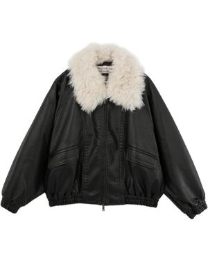 Source Unknown Rioni Faux-Fur-Collar Bomber Jacket - Black