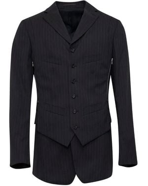 Comme des Garçons Dobby Pinstripe-Pattern Zip-Detail Blazer - Blue