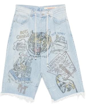 Secnd Slf Ungesäumte Shorts Mit Grafischem Print - Blau