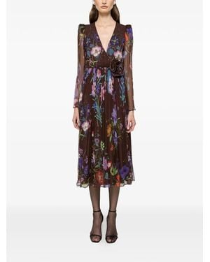 Nissa Floral-Appliqué Midi Dress - Brown