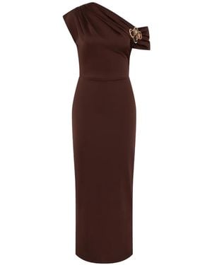 Rebecca Vallance Hazine One-Shoulder Embellished Midi Dress - Brown