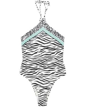 MC2 Saint Barth Meryem Animal-Print Halterneck Swimsuit - White