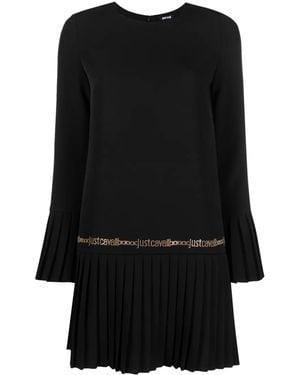 Just Cavalli Logo-Studded Pleat-Detail Minidress - Black