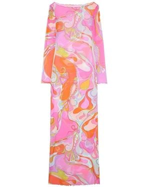 PUCCI Orchidee-Print Long-Sleeve Maxi Dress - Pink