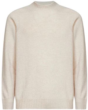 D4.0 Mock-Neck Saddle-Shoulder Sweater - White