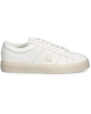 ARMANI EXCHANGE Logo-Plaque Zigzag-Stitch Sneakers - White