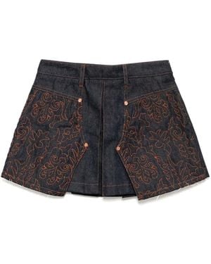 ANDERSSON BELL Embroidered Paneled Pleated Denim Skirt - Black