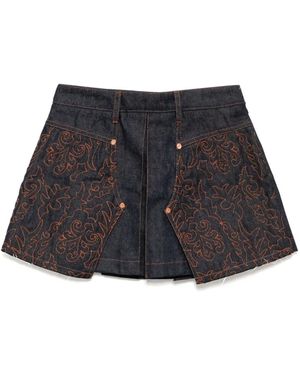ANDERSSON BELL Gonna Denim Plissettata Con Ricamo - Nero