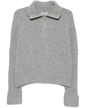 LA PISCINE Ribbed-Knit Zip-Neck Sweater - Grey