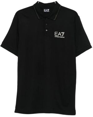 EA7 Logo-Print Polo Shirt - Black