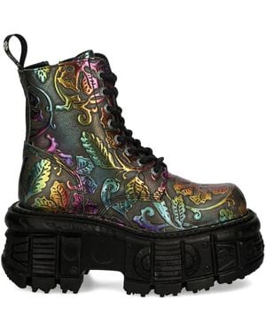 New Rock 60Mm Floral-Print Platform Boots - Black