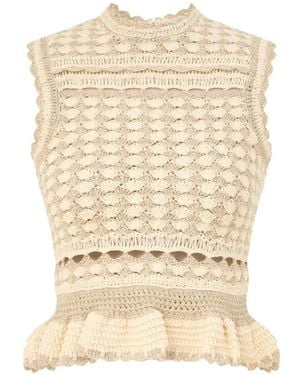 Zimmermann Wanderlust Crochet Ruffled Tank Top - Natural