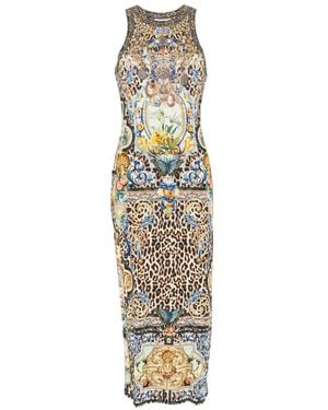CAMILLA Leopard-Print Crystal-Embellished Maxi Dress - White