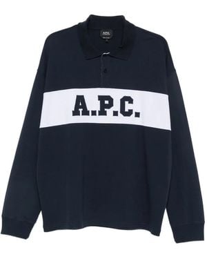 A.P.C. A. P.C. Long-Sleeve Cotton Polo Shirt With Front Logo And Ribbed Cuffs - Blue