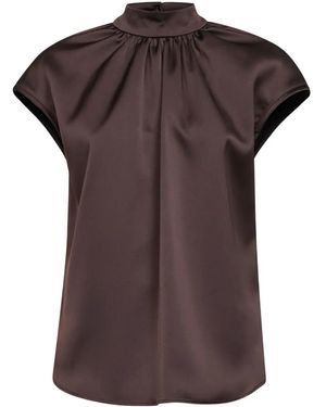 Blanca Vita Gathered-Collar Top - Brown
