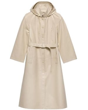 Prada Hooded Nappa Leather And Fabric Coat - Natural