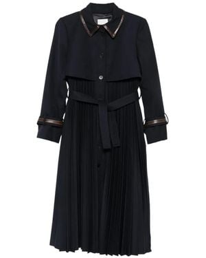 Sandro Trenchcoat Mit Lederbesatz - Schwarz