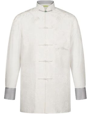 Shanghai Tang Jacquard Mandarin-Collar Shirt - White