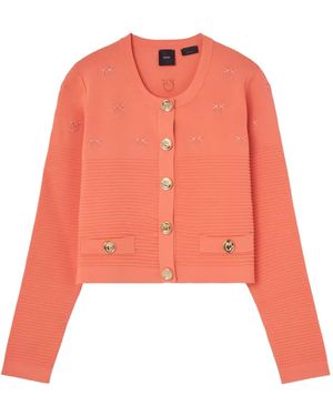 Pinko Motif-Embroidered Ribbed Jacket - Pink