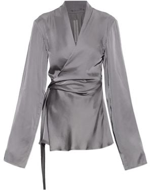 Rick Owens Laura Ls Wrap-Style Long-Sleeve Top - Gray
