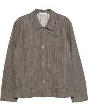 sunflower Labor Stripe-Pattern Button-Up Jacket - Brown