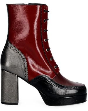 Fly London Brogue-Detail Lace-Up Boots - Red