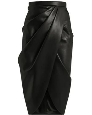 Balmain Draped Lambskin Midi Skirt - Black
