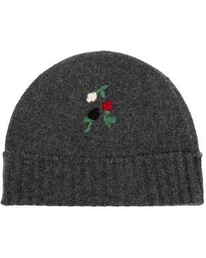Marni Floral-Embroidered Beanie Hat - Black