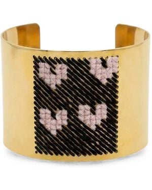 L'EIGHT STUDIO Heart-Motif Embroidered Cuff Bracelet - Black