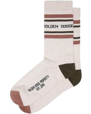 Golden Goose Chaussettes Nervurées À Logo Imprimé - White