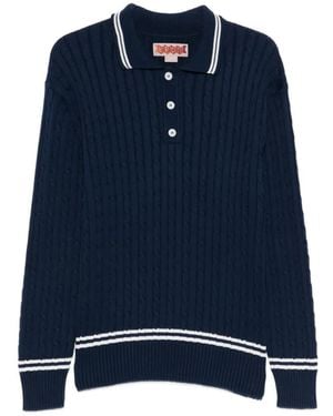 Baracuta Striped Cable-Knit Polo Shirt - Blue