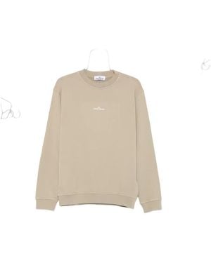 Stone Island 6100018 Logo-Print Cotton Sweatshirt - Natural