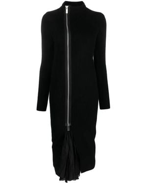Sacai Layered Wool And Satin Dress - Black