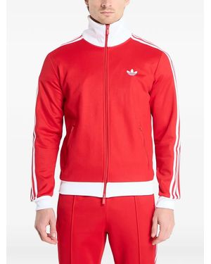 adidas Striped Zip-Up Sweatshirt - Red