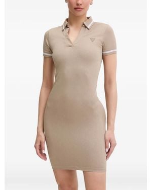Guess 4G Logo-Patterned Polo-Collar Mini Dress - Natural