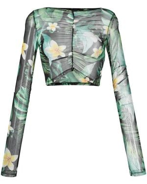 Philipp Plein Hawaii-Print Cropped Top - Green