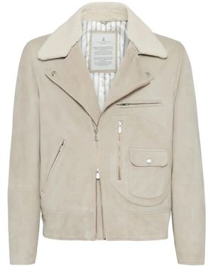 Brunello Cucinelli パデッド レザージャケット - ナチュラル