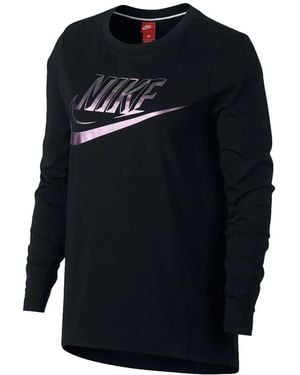 Nike T-Shirt À Manches Longues Et Logo Swoosh Métallisé - Black