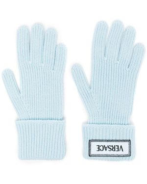 Versace Logo-Patch Wool Gloves - Blue