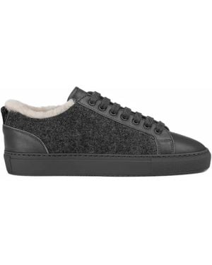 Doucal's Shearling-Trim Low-Top Sneakers - Black