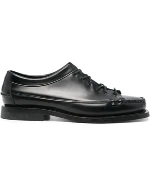 Hereu Piped-Trim Leather Square-Toe Loafers - Black