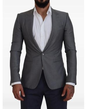 Dolce & Gabbana Wool Silk Slim-Fit Blazer - Blue