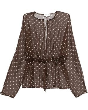 P.A.R.O.S.H. Polka-Dot Drawstring Blouse - Brown