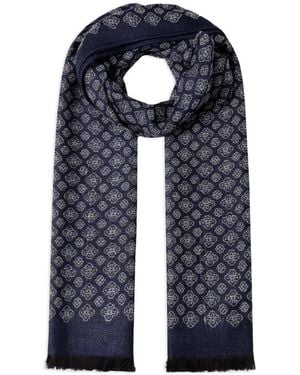 Hackett Tile-Patterned Fringed Scarf - Blue