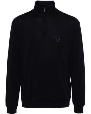 Giorgio Armani Logo-Embroidered Jumper - Blue