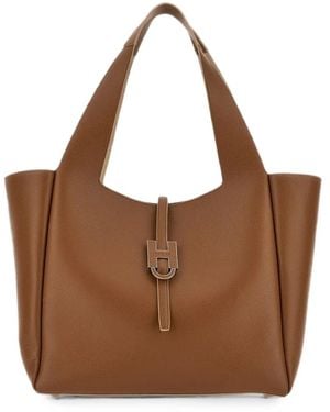 Hogan Trend Logo-Plaque Leather Tote Bag - Brown