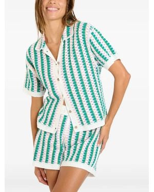 Banana Moon Avila Crochet-Knit Striped Shirt - Blue
