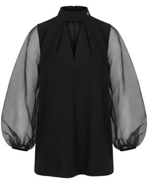 Gemy Maalouf Haut À Manches Transparentes Et Col V - Black