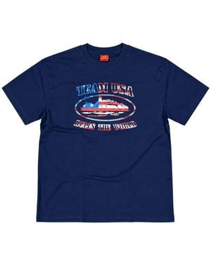 corteiz Usa Alcatraz Graphic-Print T-Shirt - Blue