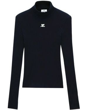 Courreges Logo-Embroidered Ribbed Sweater - Blue